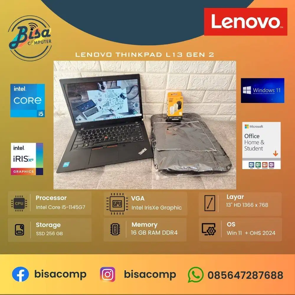 Lenovo Thinkpad L13 Gen 2 Core i5 11th Gen SSD 256gb Ram 16gb 13inchHD