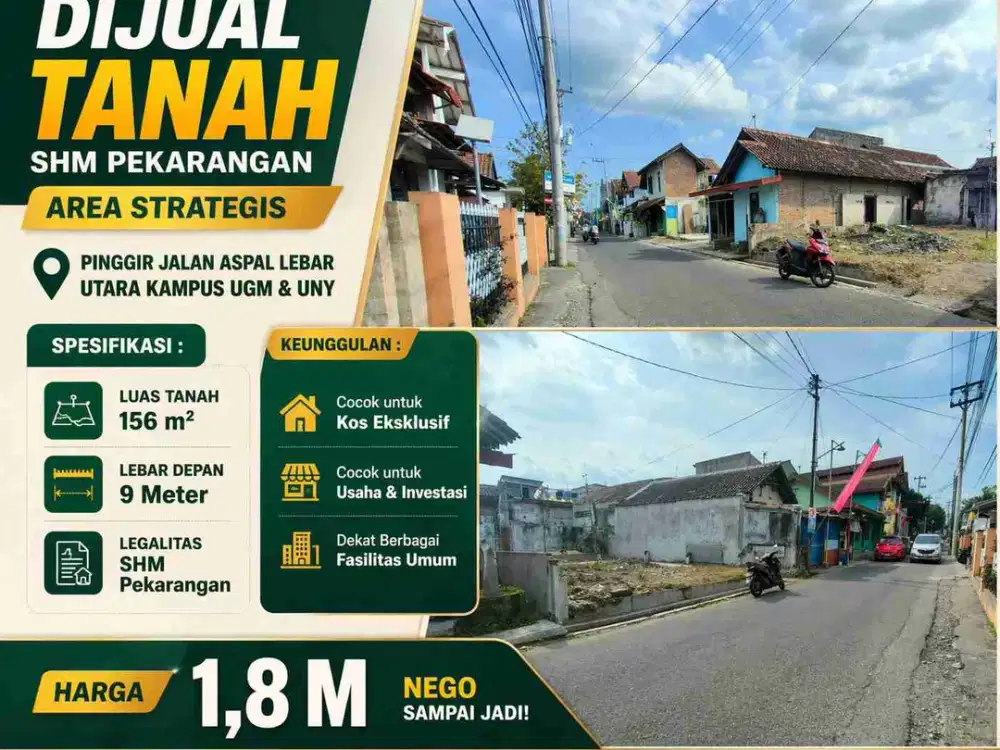Tanah Strategis Pinggir Jalan Aspal Dekat UGM & UNY – Cocok Kost / Usaha