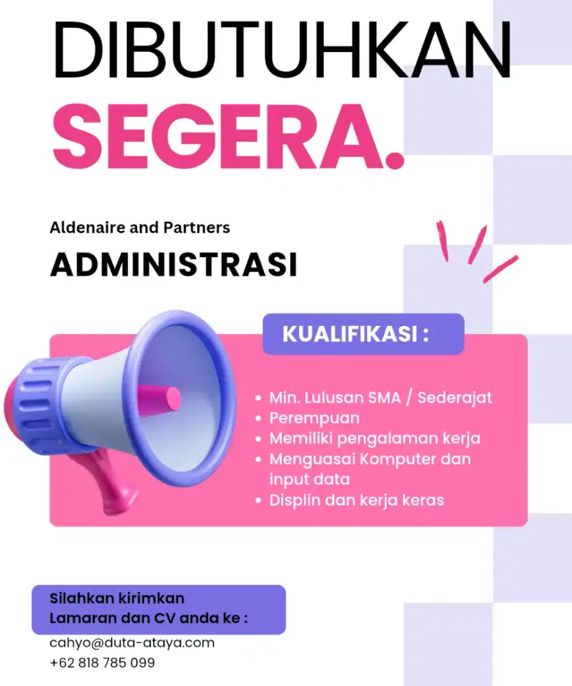 LOWONGAN KERJA KHUSUS WANITA - SEGERA