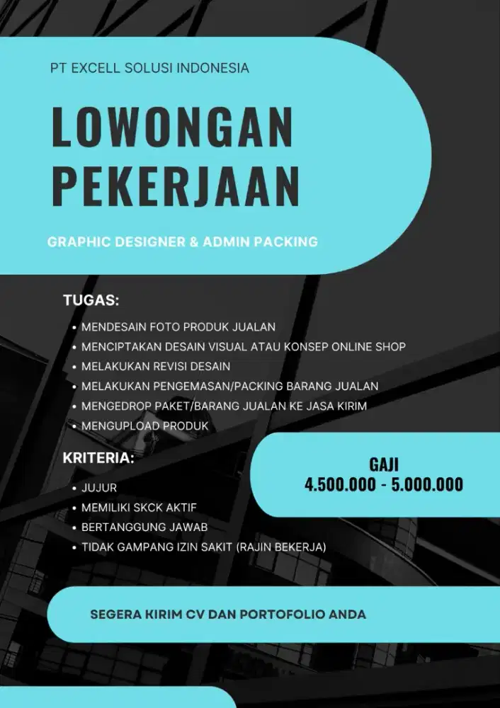 Dibuka Lowongan Pekerjaan Sebagai Graphic Designer & Admin Packing