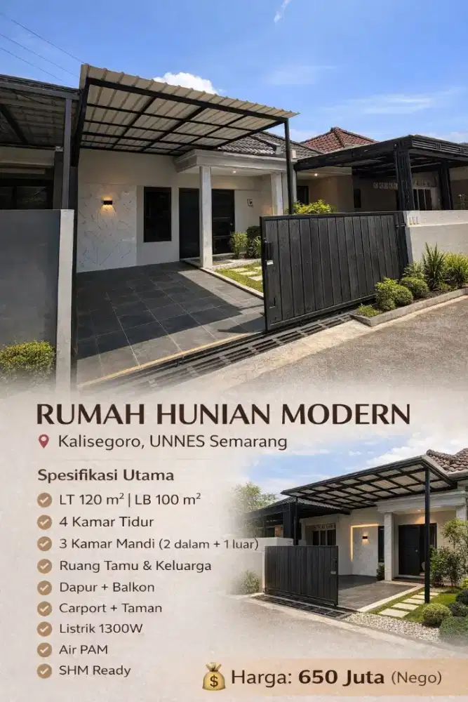 Rumah kost murah dekat kampus Unnes Semarang bisa kredit DP 150juta