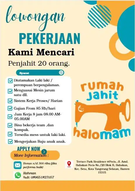 Lowongan kerja jait baju anak