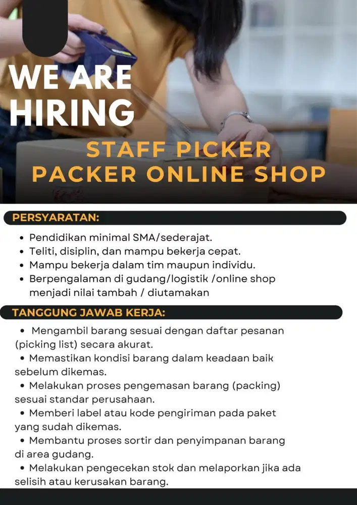 Staff Packing dan Picker Online Shop