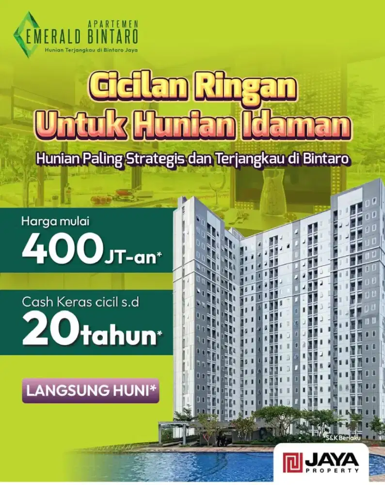Di Jual Apartemen Emerald Bintaro  free AJB & BPHTB + IPL & AC