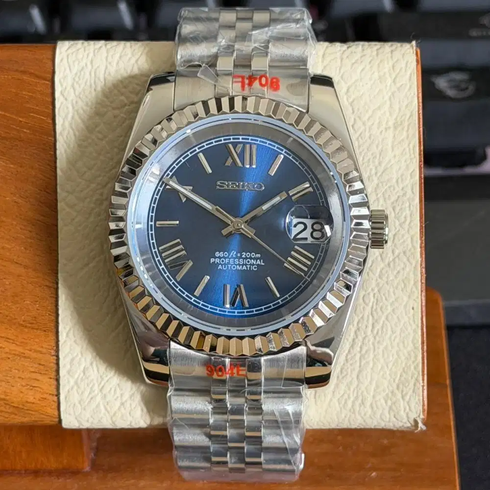 Jam Tangan Seikomod Datejust Blue Roman NH35 Automatic