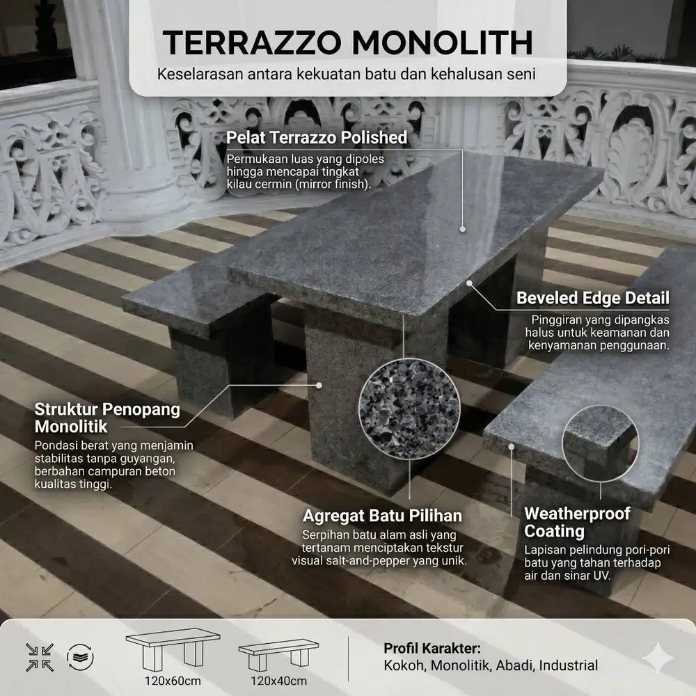 SET BANGKU BALOK TERRAZZO ABU TUA