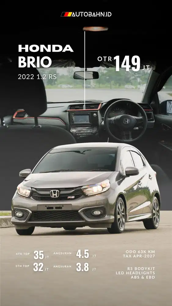 Irit & Handal! Honda Brio 1.2 RS Hatchback 2022 Grey yaris city