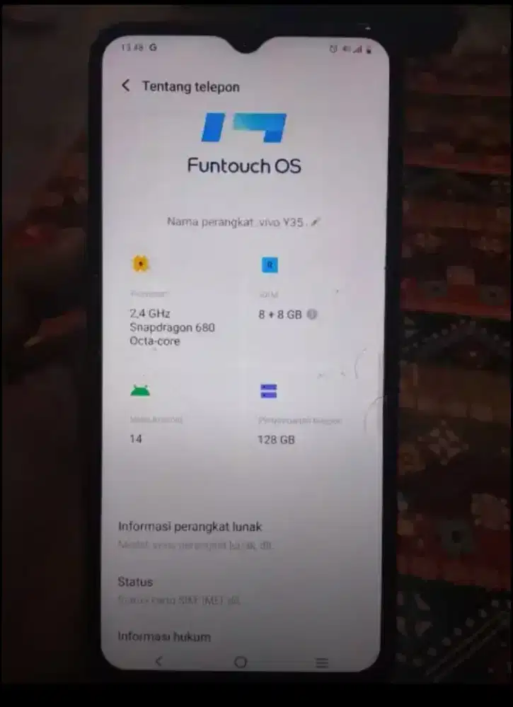 Jual handphone Vivo Y35 minus casannya aja gak ada