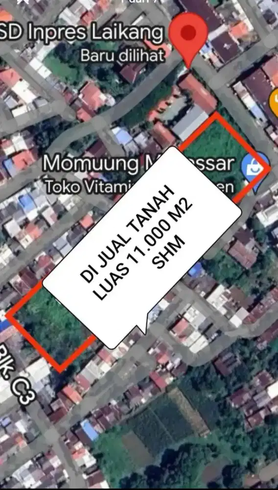 Di jual Sebidang Tanah Luas 11.000 M2 Bersertifikat SHM.