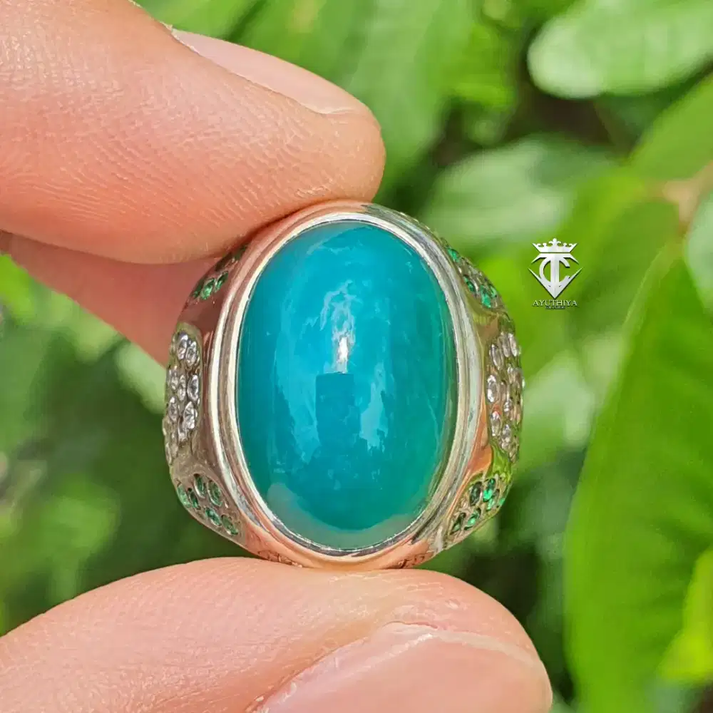 Batu Natural Bacan Doko Blue Majiko Lawas No Treatment Ring Perak