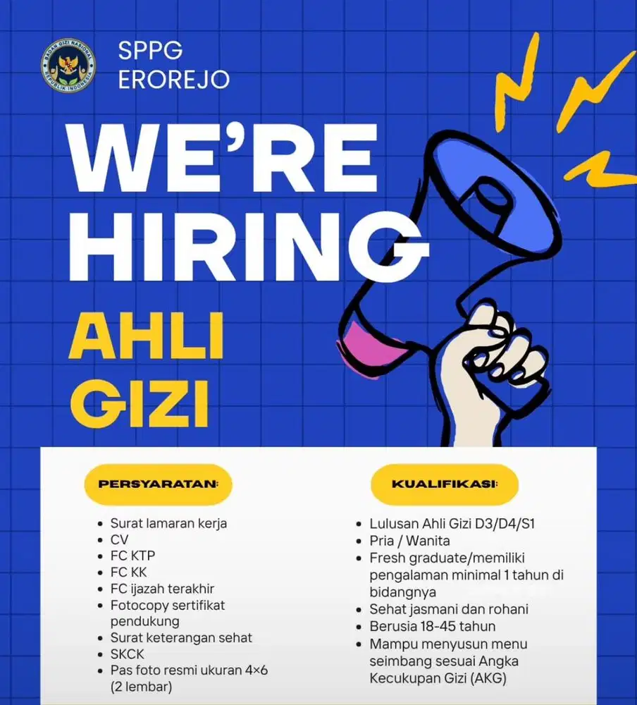 Loker ahli gizi untuk MBG