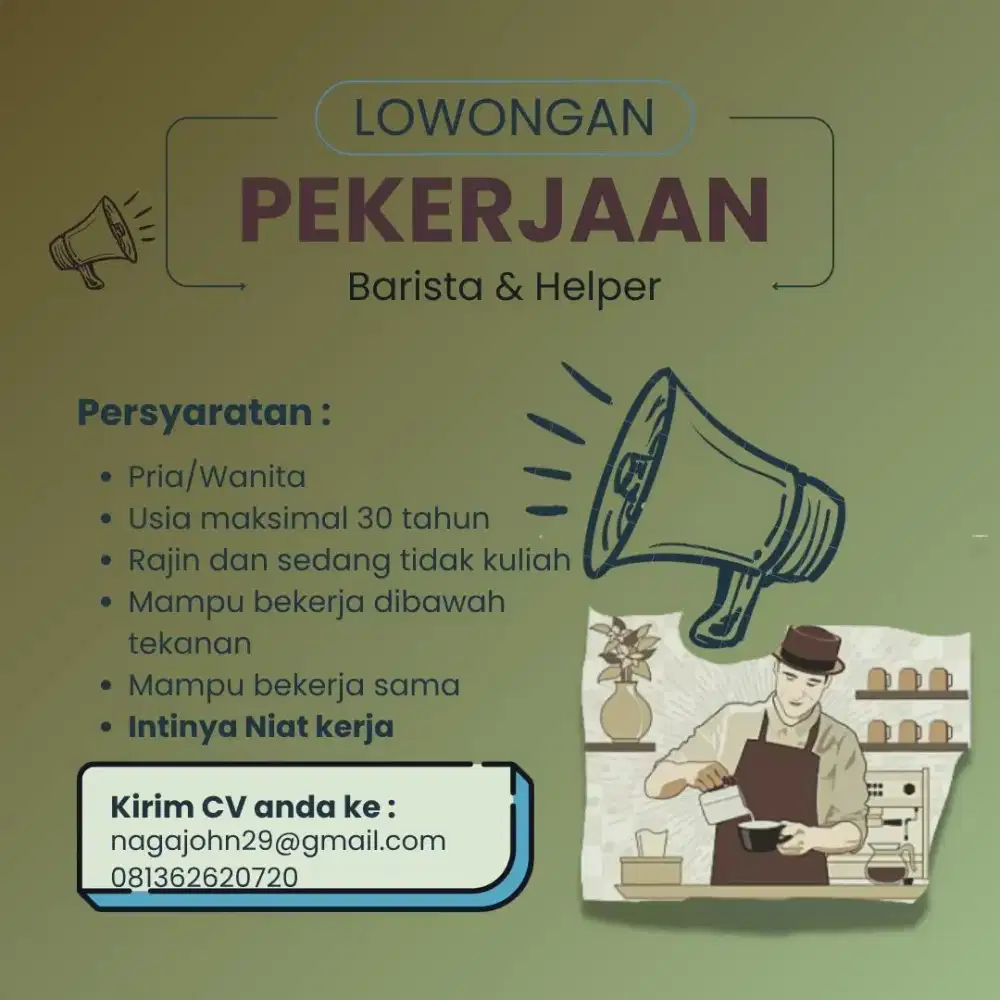 Lowongan Kerja untuk Barista & Helper