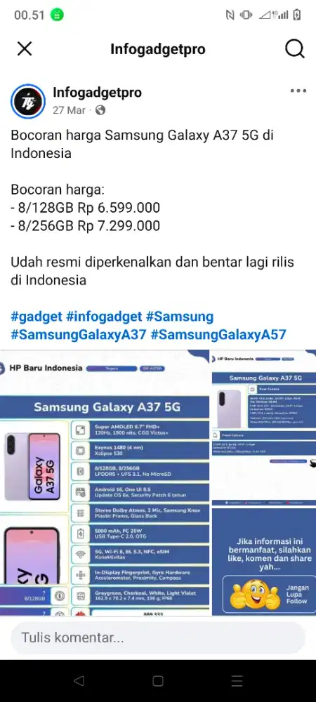 Samsung A37 5G( hp casan )
