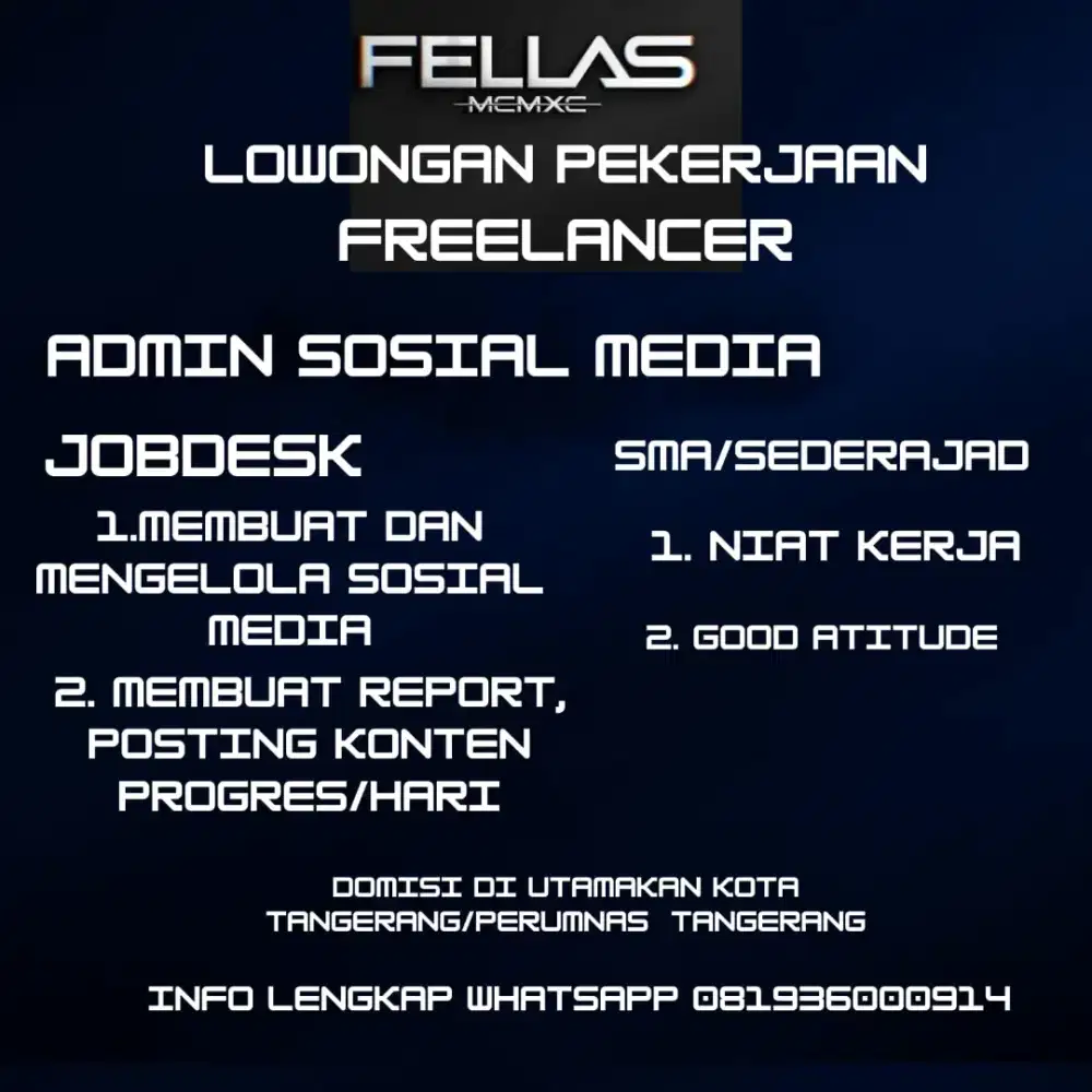 Loker Admin sosial media Fellas_mcmxc