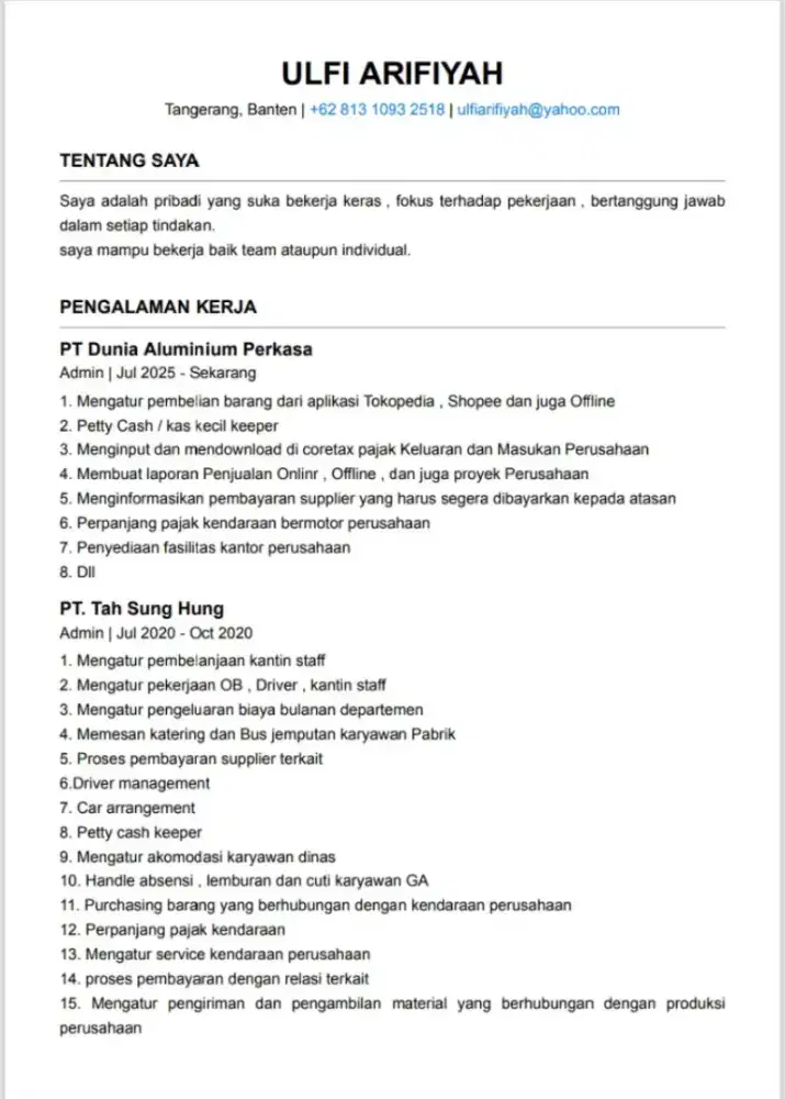 Mencari Pekerjaan (pengalaman Staff admin)
