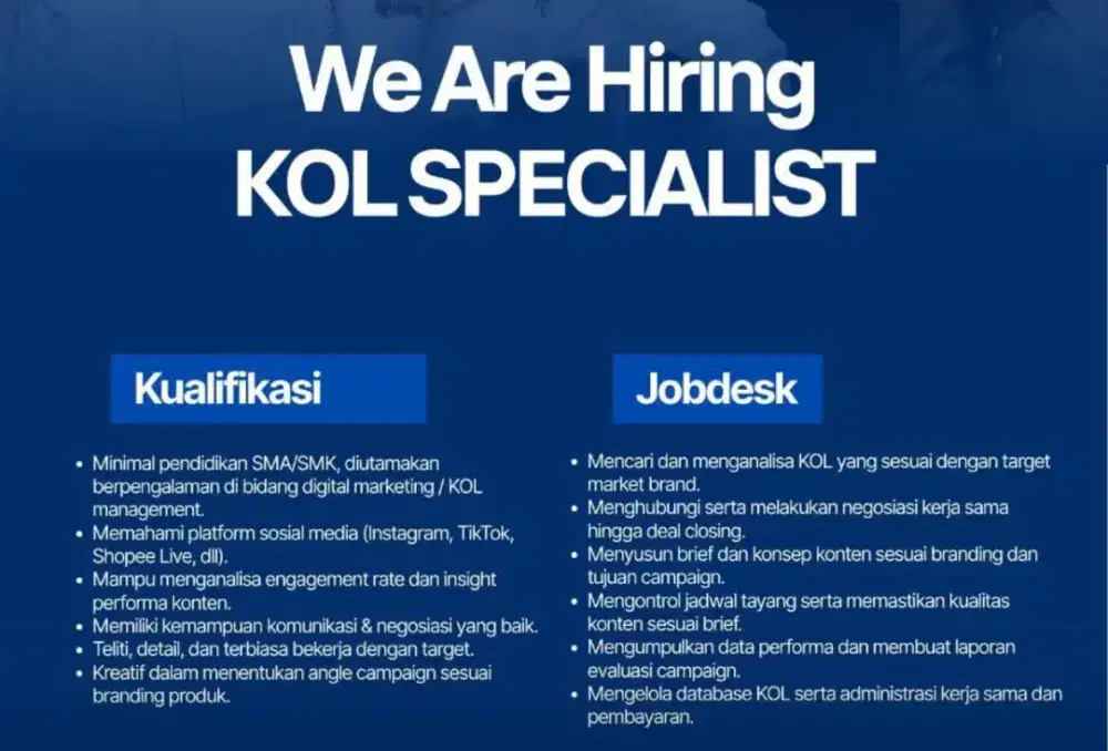 LOWONGAN ADMIN ONLINE MARKETPLACE SOSIAL MEDIA SPECIALIST WORK OFFICE