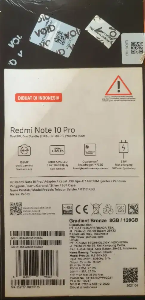 XIAOMI REDMI NOTE 10 PRO 8/128Gb versi Tertinggi tipe imibg