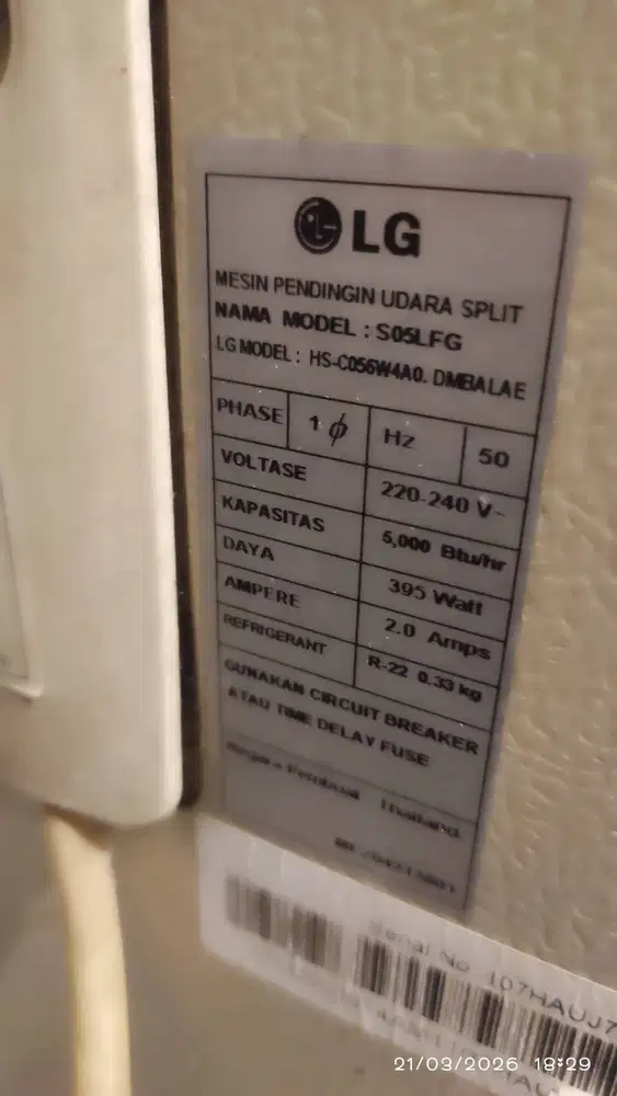 AC LG 1/2 PK MODEL S05LFG BEKAS