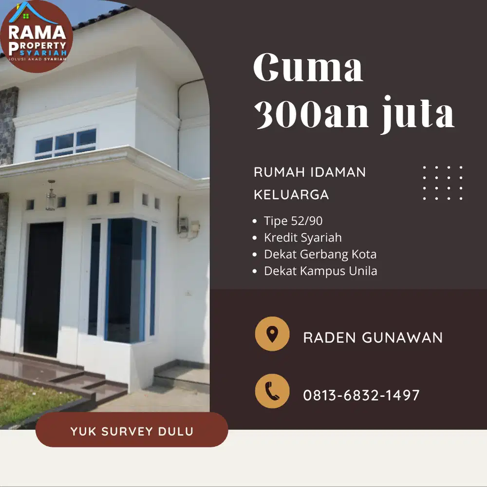 DEKAT PRAMUKA RAJABASA! RUMAH CLUSTER MURAH DEKAT KAMPUS UNILA