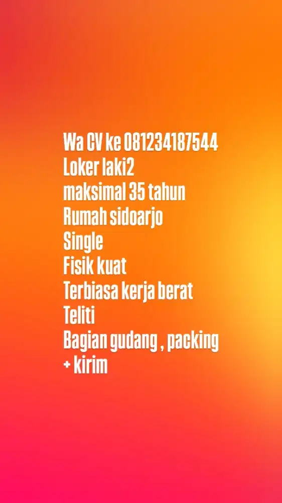 Loker orang bagian gudang laki2