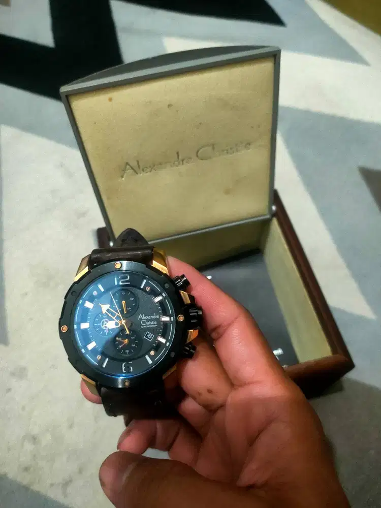 Jual jam tangan Alexandre Christie AC tali kulit coklat normal ORI