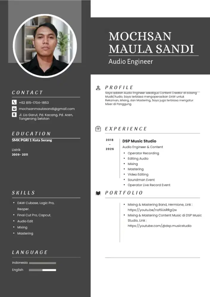 Cari Lowongan kerja bidang Audio Recording, Mixing & Mastering.