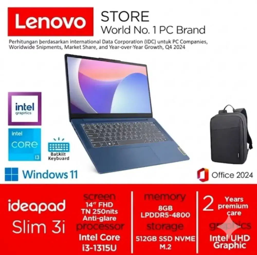 Lenovo Ideapad Slim 3i i3-1315U 512GB SSD