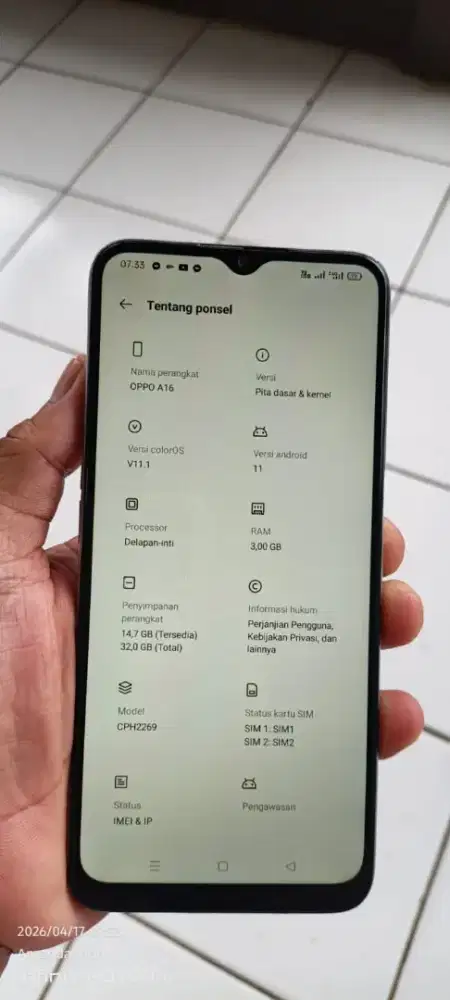 Opo. A16.  3/32 lcet pemakyan ja bodi kurang mlus FP of