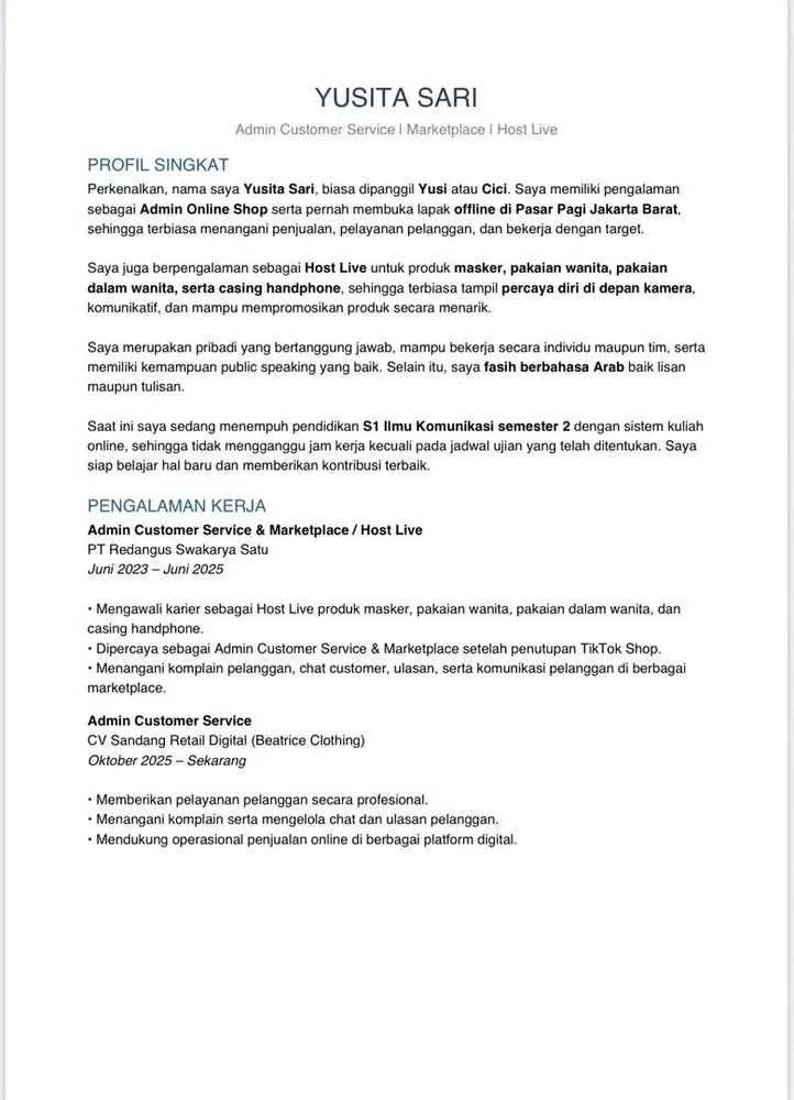 info loker admin/hostlive