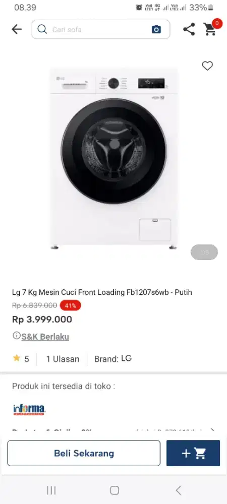 PROMO KREDIT LG 7 KG MESIN CUCI FRONT LOADING