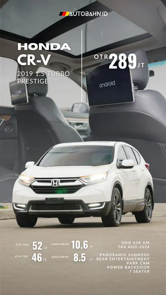 Rear Seat Entertainment! Honda CRV Turbo 1.5 Prestige Panoramic 2019