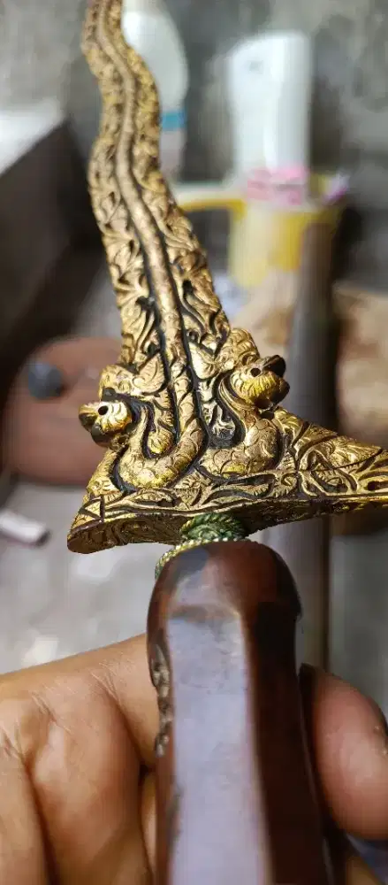 Keris nogo kembar Luk lima dilapis emas jadul kuno dan antik