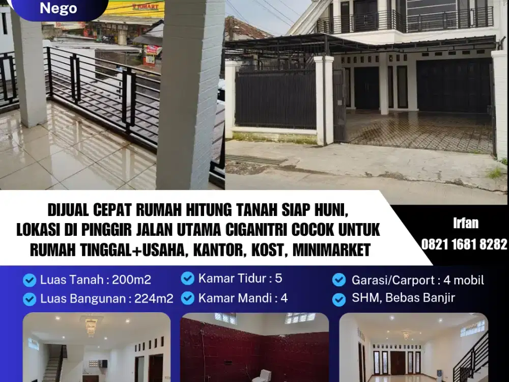 Dijual Cepat Rumah Hitung Tanah Siap Huni,
Lokasi Di Pinggir Jalan Utama Ciganitri ( mainroad ) Cocok Untuk Rumah Tinggal+Usaha, Kantor, Kost, Minimarket