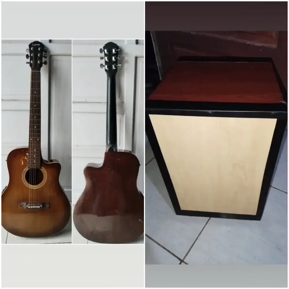 pketan gitar akustik dan cajon mantap siap pakai