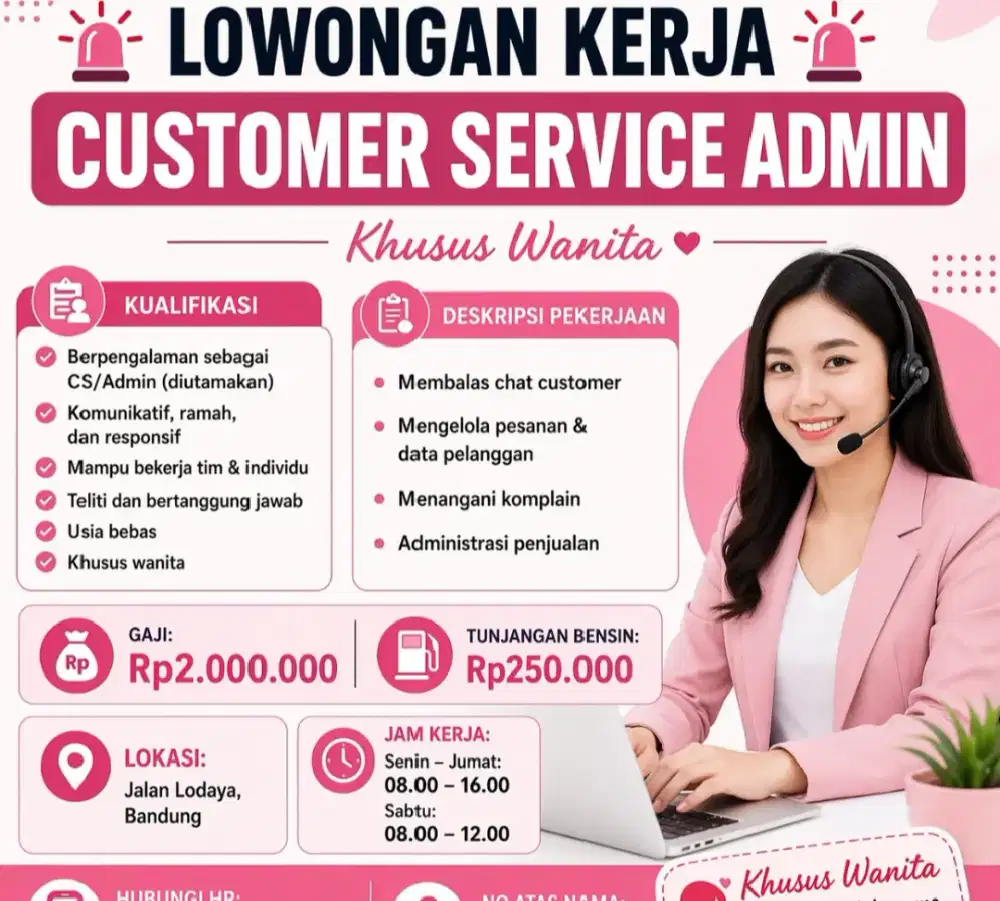 lowongan kerja Customer Service dan Admin