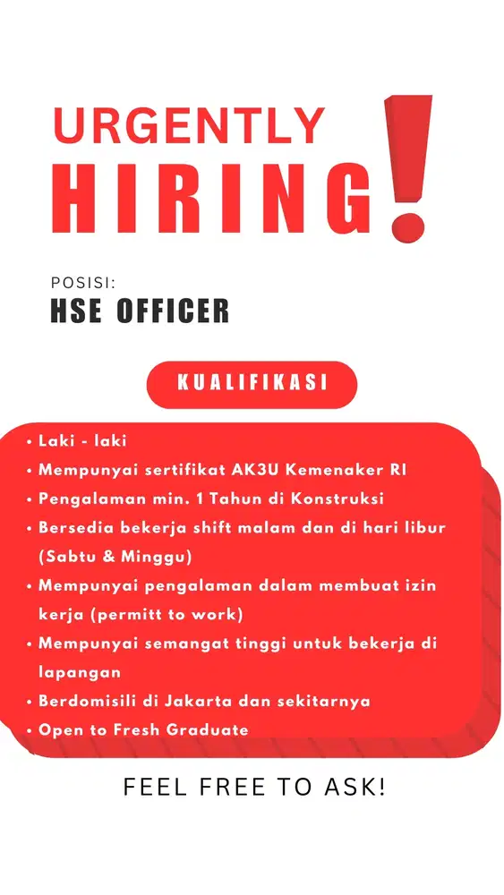 LOWONGAN PEKERJAAN HSE OFFICER