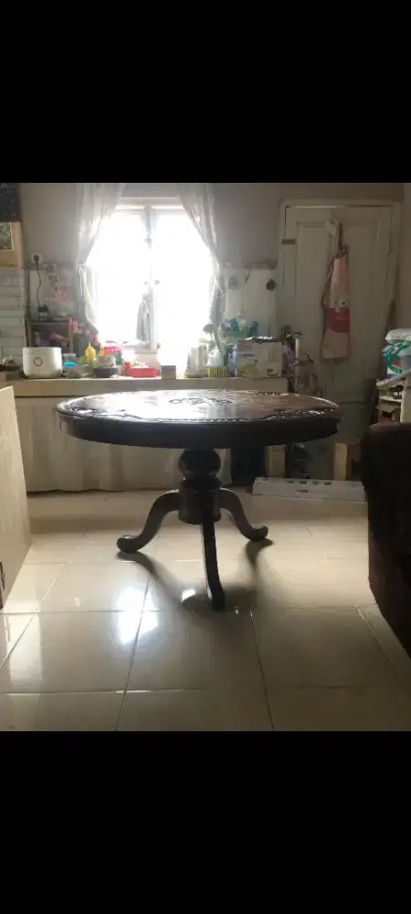 meja makan bulat jati jadul
