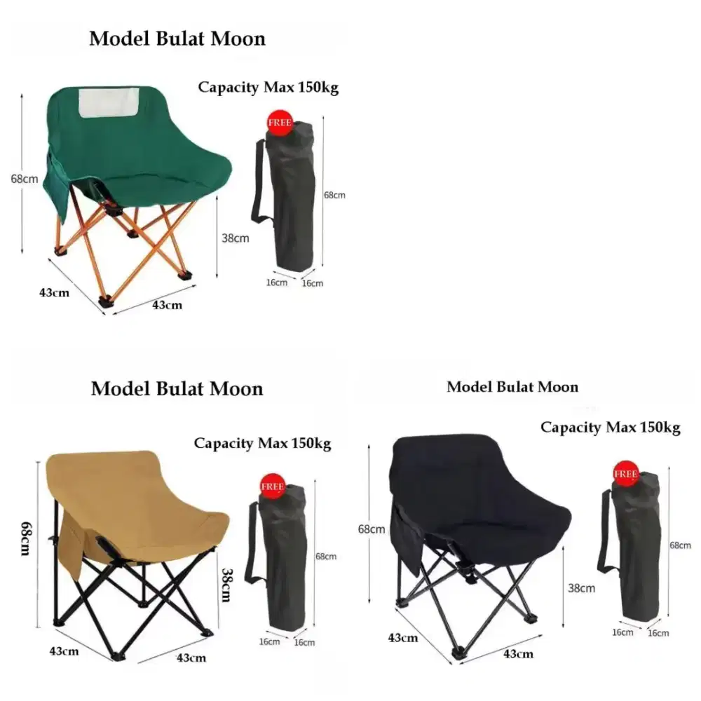Kursi lipat moon bulat kursi hiking berkemah praktis