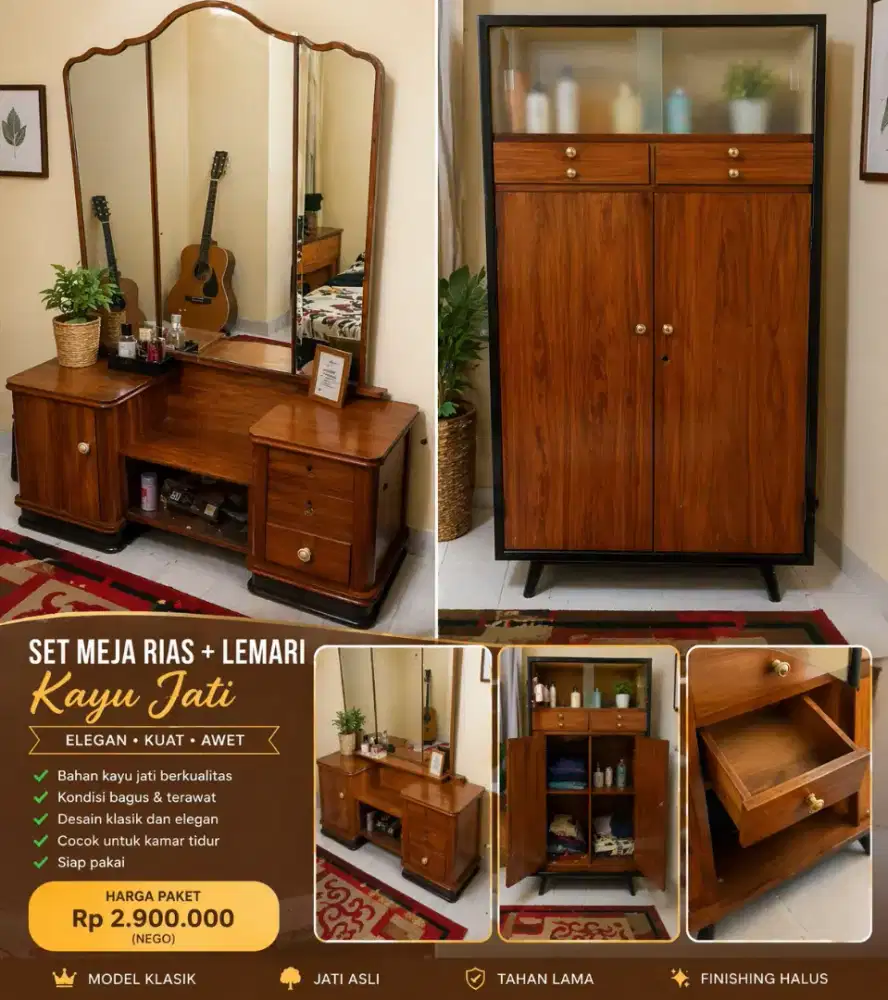 Lemari dan meja rias kayu jati