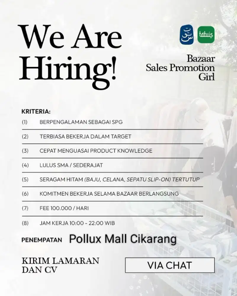 LOWONGAN SPG BAZAR DI POLLUX MALL CIKARANG