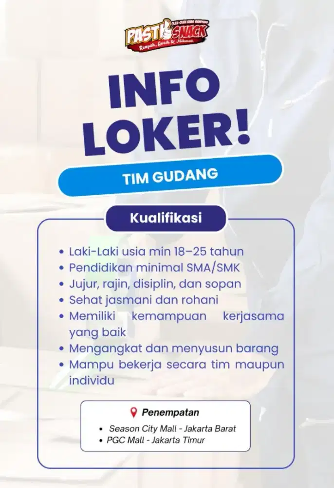 Tim Gudang Kasir Penempatan PGC Mall