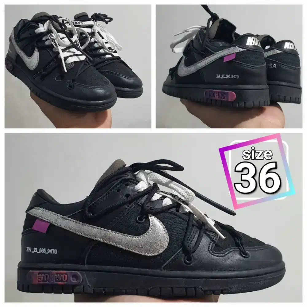 Sepatu Casual Black Low Nike Off White Dunk size 36 (23cm) Mulus
