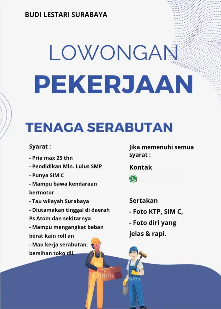 Tenaga serabutan pria untuk toko kain grosir.