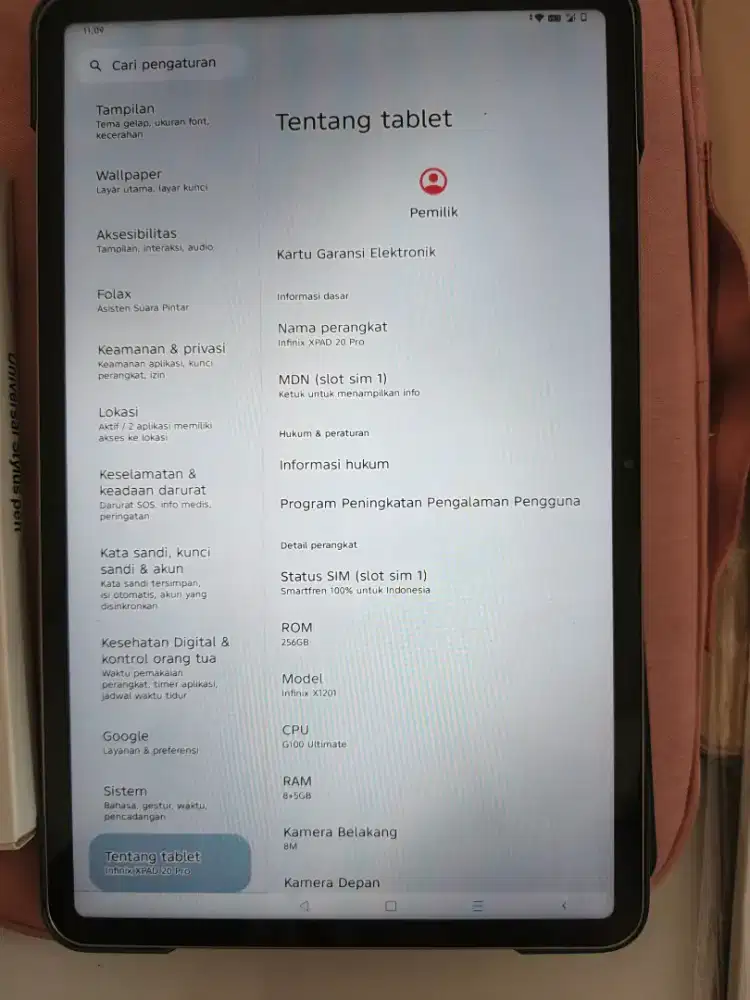 Tab infinix xpad 20 pro 8 +8 /256 pakai SIM.