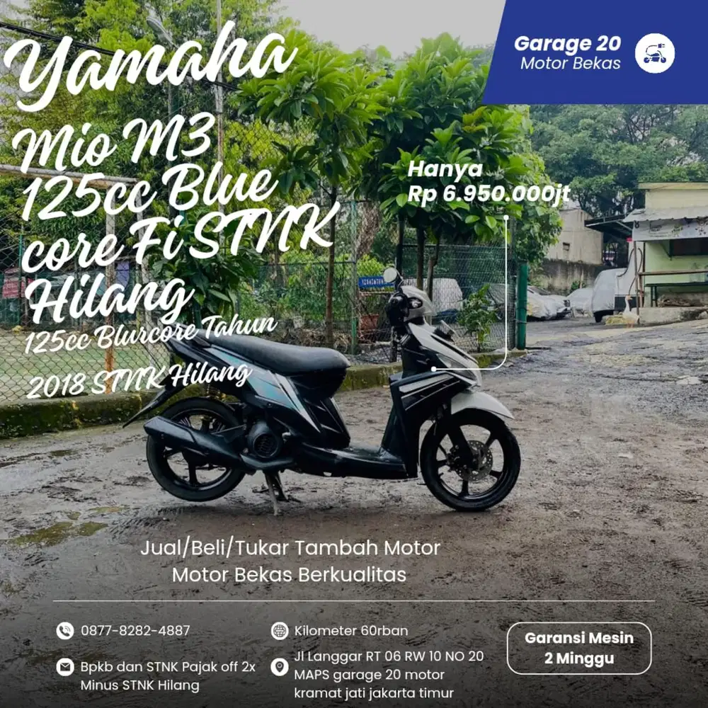 Yamaha Mio M3 125cc bluecore fi Tahun 2018 Stnk hilang