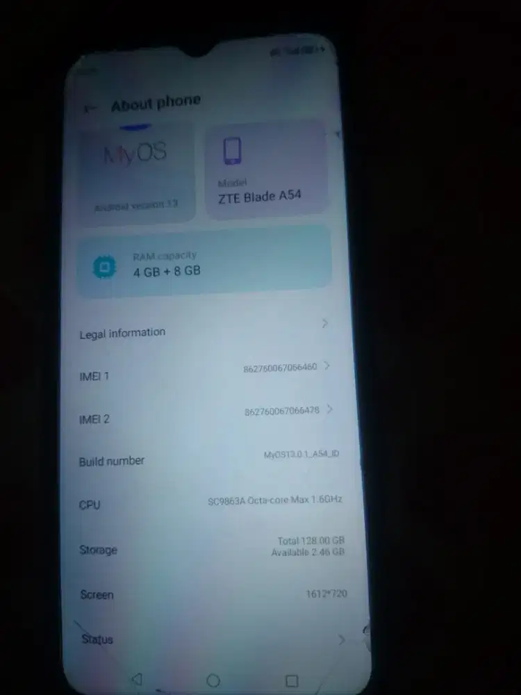 Zte A54 kondisi masih bagus, lecet pemakaian