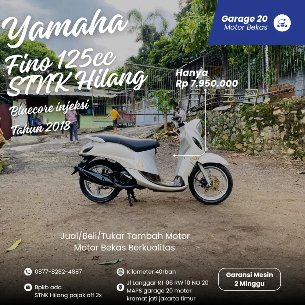 Yamaha Fino premium 125cc bluecore fi Tahun 2018 Stnk hilang