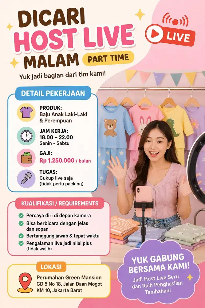 We3 Kids - Dicari Host Live Malam (Part Time)