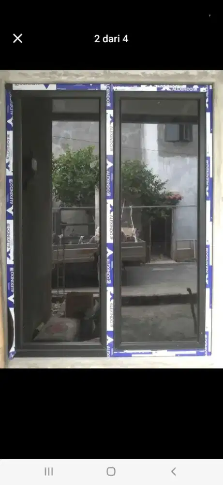 Jendela aluminium dobel daun T200cm L120cm hrg plus pasang 2,4 jt /pcs