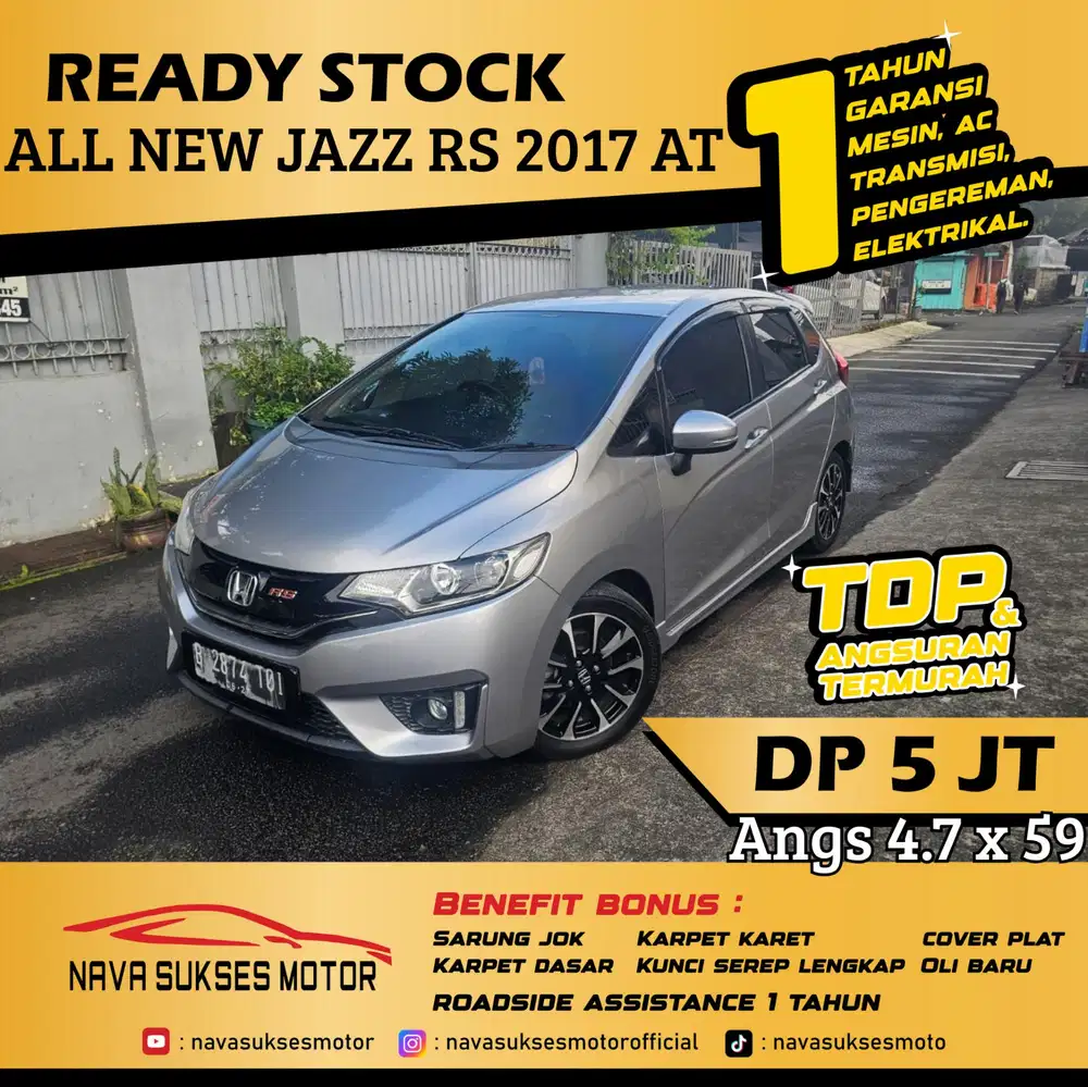 TDP 5 Jt Angs Termurah New Jazz RS 2017 Matic Silver Low Km Like New